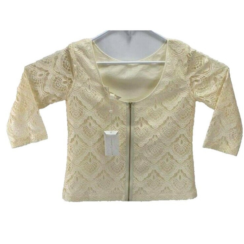 Cooper & Ella Cream Love Blouse Women's Small NWT $78 V-Neck Zip Back Top Ivory